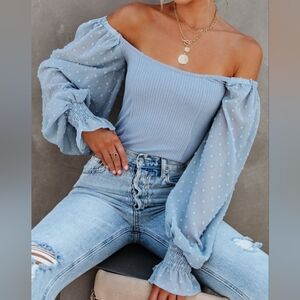 Promesa Light Blue Off-Shoulder Bodysuit NWT